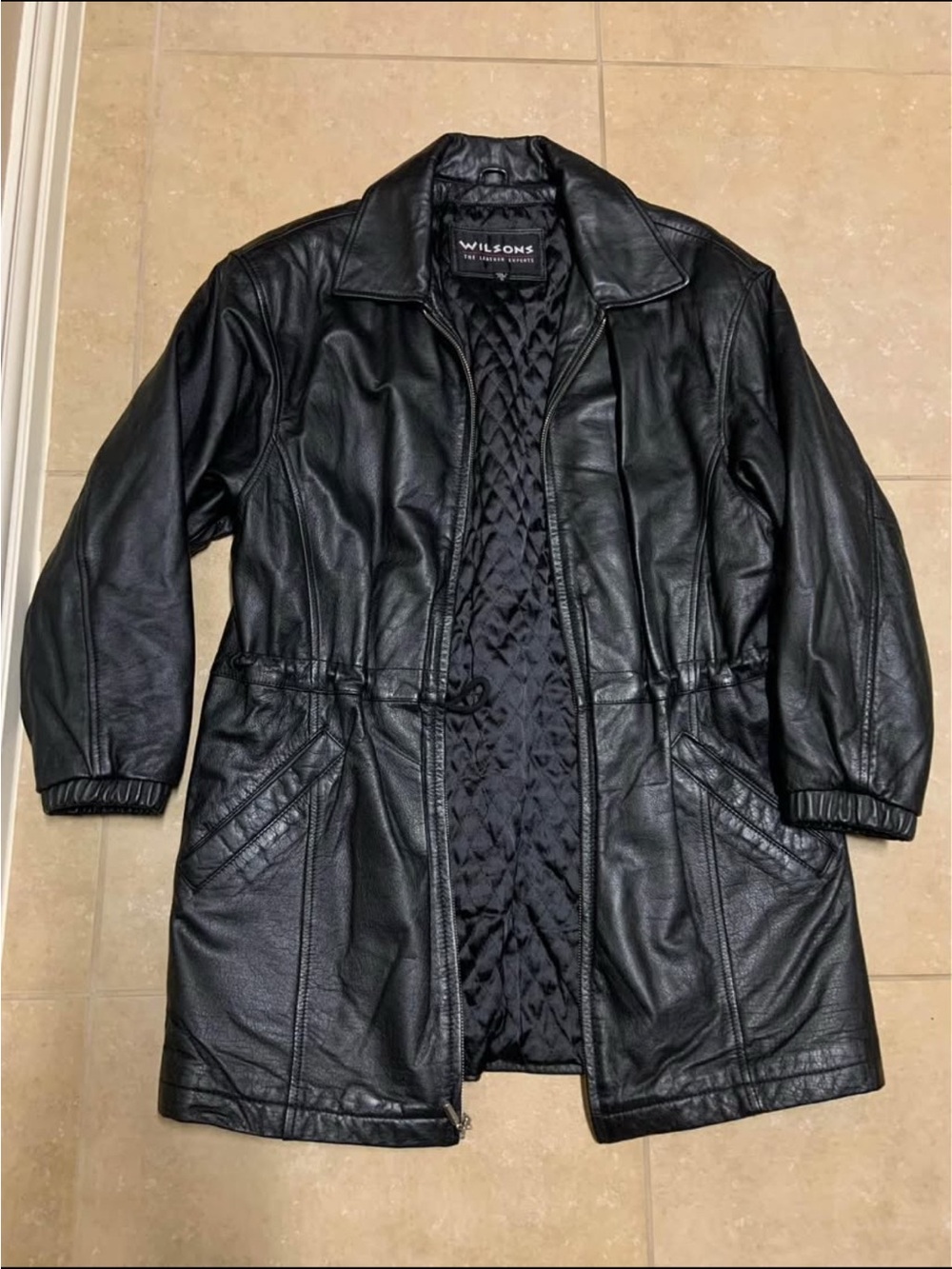Wilson Black Quilted-Lined Long Leather Jacket